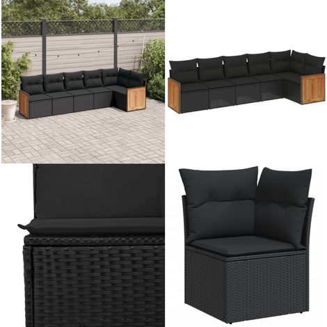 6-tlg. Garten-Sofagarnitur mit Kissen Schwarz Poly Rattan - Gartenmöbel - Rattan Möbel - Lounge Set - Esszimmergarnitur - Balkonmöbel - Home & Living (1/5)