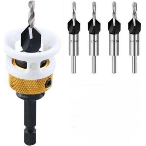 Foret A Chanfreiner - 6 Pièces - Tige Hexagonale 6 25 Mm - Pour Bois Et Panneaux - Avec Butée De Profondeur - Set Complet (1/4)