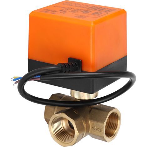 Vanne à bille motorisée en forme de L, vannes électriques en laiton orange, 3 fils, 2 commandes, 1,6 MPa, 6 W, AC220 V, G3 / 4 pouces (1/5)