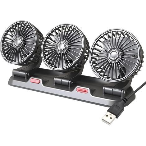 Ventilateur de voiture, ventilateur de voiture électrique rotatif à 360 degrés 5V, circulateur d'air de refroidissement à 3 têtes, ventilateur de refroidissement portable pour berline/SUV/camping-car/ (1/5)