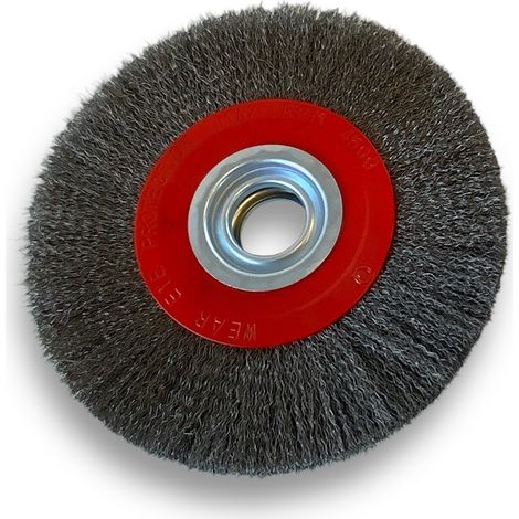 Brosse circulaire ACIER  Ø 200 mm  Epaisseur 3 rangs  Fil souple 0.20 mm ondulé  Alésage 32 mm + réducteur bague 25/22/20/16/12 mm  Touret meuleuse affûteuse ponceuse  Kibros 238203AV
