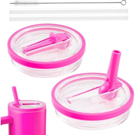 Lot de 2 Couvercles de Remplacement pour Stanley Cup 40oz avec Paille et Brosse de Nettoyage, Accessoires Compatibles Stanley Cup(fuchsia） (1/5)