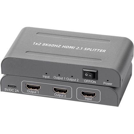 Splitter HDMI 2.1, 1 entrée / 2 sorties, 8K 60 Hz (1/2)