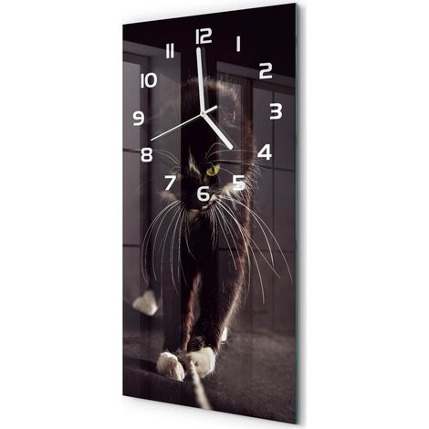 Horloge Murale Rectangulaire Verticale Sans Tic-Tac Design Contemporain Chat noir 30x60 cm (1/5)