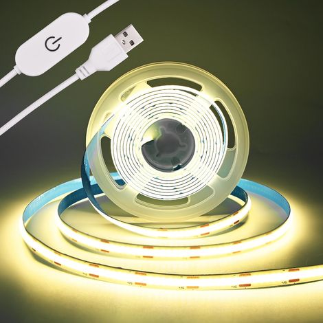 Bande lumineuse LED COB 5 V - Bande USB - 320 LED/m - Intensité variable - Rétroéclairage TV USB - Ruban flexible sous meuble - Pour chambre à coucher (blanc naturel 4000 K, 3 m) (1/5)