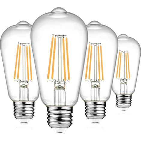 VURAHOME - Paquet de 4 ampoules Edison à DEL vintage équivalentes à 60 W, ampoules décoratives à filament antique, blanc chaud 2700 K, 700 lumens, culot E26, non gradable (1/5)