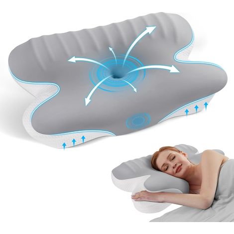 Oreiller en Mousse à mémoire de Forme Oreiller de Soutien Cervical,avec taie d'oreiller Amovible rafraîchissante,Soulage Les douleurs du Cou et des épaules,Gris (1/5)