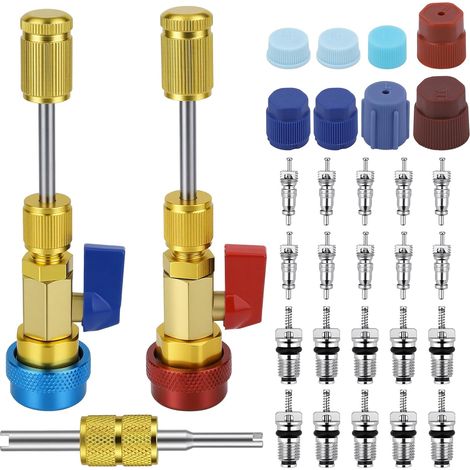 Outil de démontage et d'installation de valves de climatisation (31 pièces) – Kit pour valves haute et basse pression R134a (1/5)