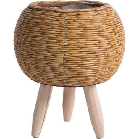 Blumenregal im Rattan-Stil, Pflanzkübel, handgefertigter Aufbewahrungskorb mit Holzbeinen, Pflanzenständer, A (1/4)