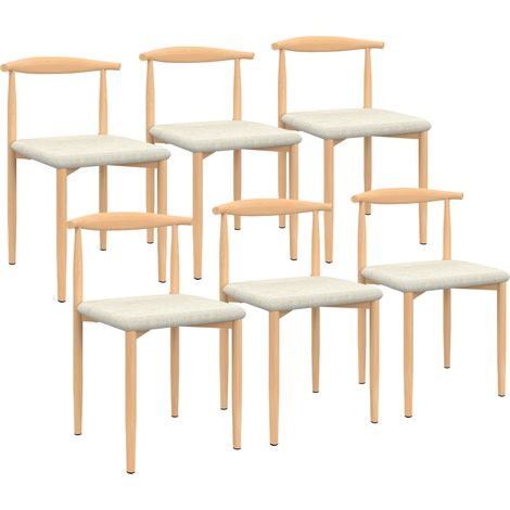 Set di 6 sedie per sala da pranzo NOE in finto legno e sedute in tessuto beige (1/5)