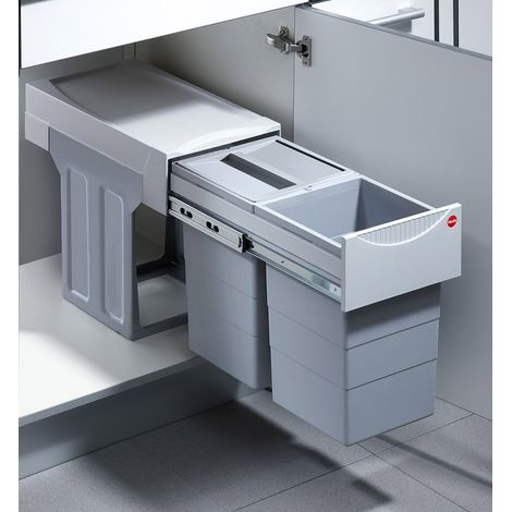 Hailo – Poubelle de cuisine encastrable 30L – Tri sélectif 2 bacs amovibles 15L – Couvercle anti-odeurs – Installation facile dans meubles 30cm (1/5)