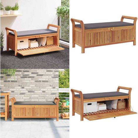 Panca Portaoggetti Giardino Cuscino 126cm Legno Massello Acacia - Panca portaoggetti - Panca in legno