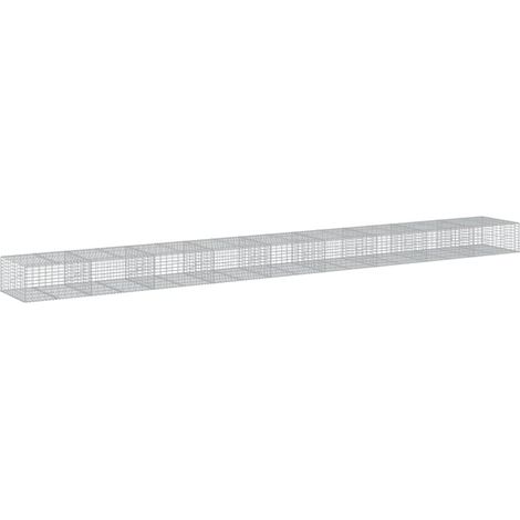 Gabbione cesto recinzione gabbia muro di contenimento con copertura 900 x 100 x 50 cm ferro zincato Argento 020040212