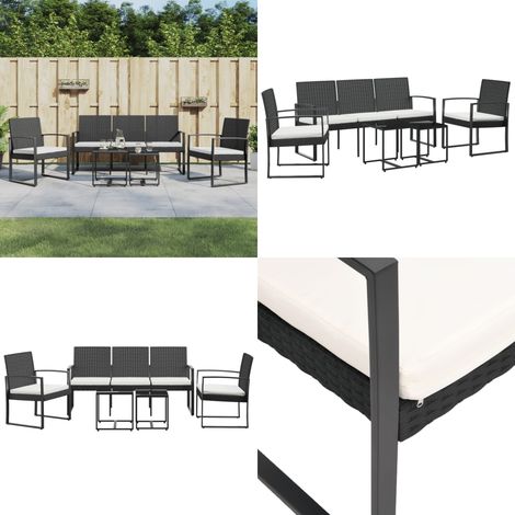 Set da Pranzo da Giardino 5 pz Nero con Cuscini in Rattan PP - Sedie da pranzo - Tavolo da pranzo