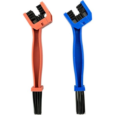 Cepillo para limpiar cadenas de bicicleta, cepillo para limpiar cadenas de motocicleta, cepillo para limpiar cadenas de bicicleta, herramienta para limpiar frenos y suciedad, azul + rojo, 2 piezas (1/5)