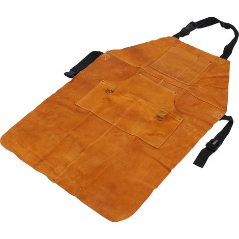 Tablier de protection de soudage en cuir de vachette épais, à poches, résistant à l'usure, ignifugé et résistant aux brûlures (1/5)
