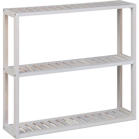Étagère Murale en Noyer, 3 Niveaux, H x L x P : 54 x 60 x 15 cm, Rangement en Bois pour Salle de Bain, Blanc (1/5)