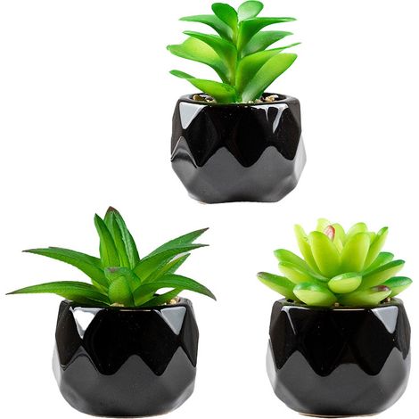 Juego de 3 suculentas artificiales en macetas cuadradas pequeñas para decoración del hogar y el jardín, color verde (1/5)
