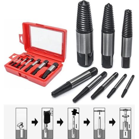Extracteur À Vis - 8 Pièces En Acier Forgé Trempé - Pour Vis Cassées Boulons Écrous Tuyaux - Diamètres 4 à 24 mm - Longueur 52 à 100 mm