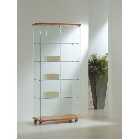 Vetrina Cristalli Temperati con Faretti  80x40x181cm LL OF818L Made in Italy Colore Weng (1/5)