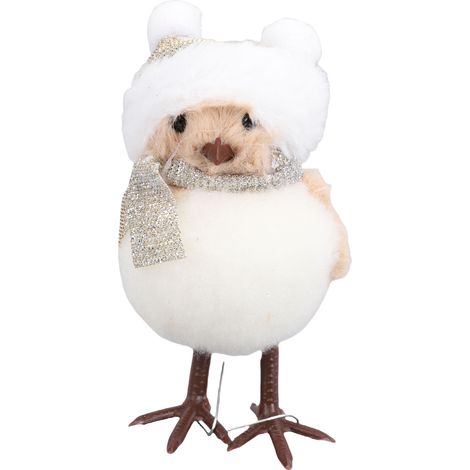 Vogelanhänger mit Hut und Schal, champagnerfarben, aus Schaumstoff zum Aufhängen, Weihnachtsbaumschmuck A (1/5)
