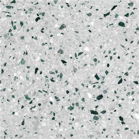 Decoon – Carrelage effet pierre terrazzo gris 60 x 60 cm – Finition mate – Éclats verts et blancs – Résistant à l'usure et facile à entretenir