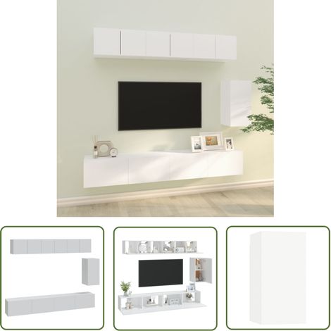 The Living Store 6-tlg. TV-Schrank-Set Weiß Holzwerkstoff - TV Schrank - Holzwerkstoff - Weißer TV Stand - Regal - Wohnzimmer Dekoration (1/5)