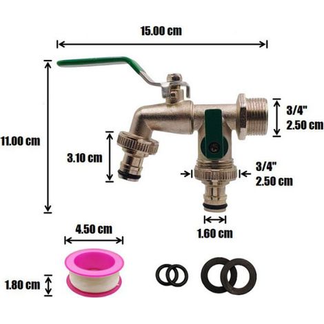 Robinet d'eau à double bec, bec en alliage de zinc de jardinage, robinet à une entrée et deux sorties, kit de robinet d'extérieur (1/5)