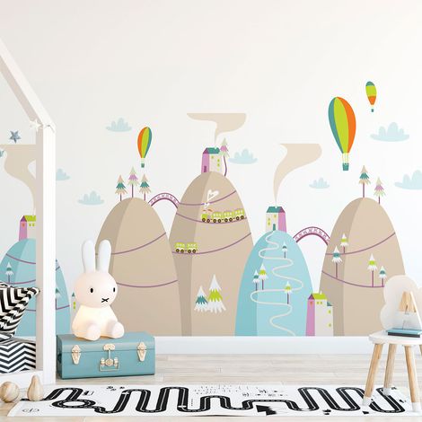 Stickers montagnes scandinaves montgolfières volant haut 40 x 60 cm (1/5)