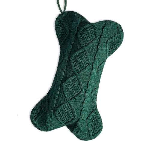 Chaussette De Noël En Tricot Forme D Os - Pour Chiens Et Chats - Décor Festif Pour Cheminée Ou Arbre De Noël - Vert - 1 Pièce (1/5)