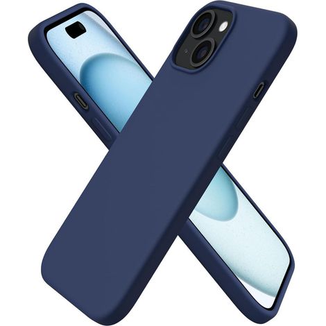 Coque en silicone liquide pour iPhone 15, ultra-fine, anti-rayures, bleu nuit (1/5)