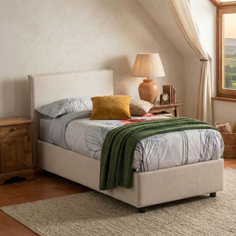 Talamo Italia Cama individual Candida, Cama contenedor con revestimiento de tela, 100% Made in Italy, Apertura lateral, adecuado para colchón Cm 80x190, Blanco, con embalaje reforzado (1/5)