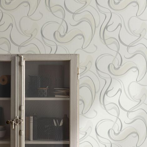 Papier peint gris clair motifs larges design | Tapisserie salon à motifs tendance | Papier peint couloir, chambre adulte & entrée (1/4)