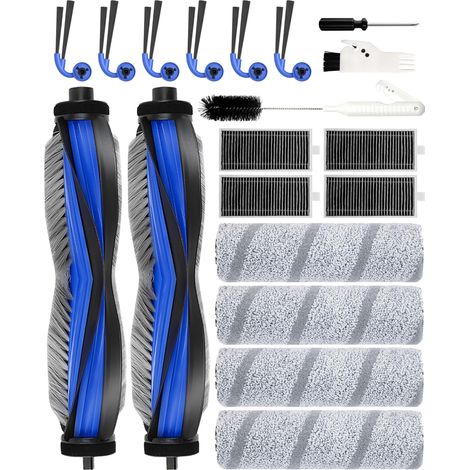 Lot de 19 Accessoires pour ECOVACS DEEBOT X11 OmniCyclone/X11 Pro Omni, 2 Brosses Principales, 6 Brosses Latérales, 4 Filtres HEPA, 4 Chiffons de Nettoyage, 1 Brosse de Réservoir d'eau (1/5)