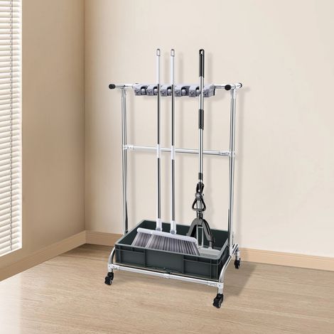 Floor-Mounted Mop Rack Broom And Mop Holder Movable Floor Standing Cleaning Tool Storage Rack (1/5)
