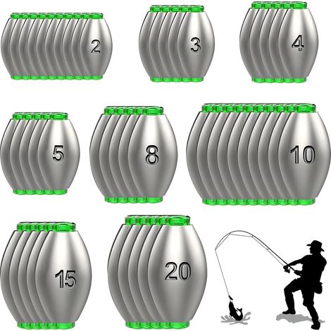 50-Piece Fishing Weight Set, Casting Weight Kit 2g 3g 4g 5g 8g 10g 15g 20g, Trigger Lead Fishing Weights Kits for Outdoor Sports, Removable Fishing Weights for Carp, Mackerel (1/5)