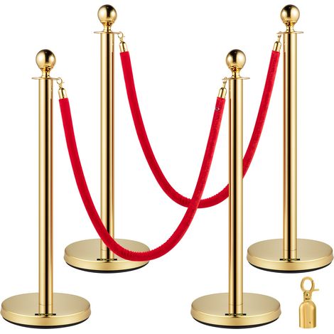 4 Poteaux de Guidage Séparation d'Or avec 2 Cordes en Velours Rouges 1,5 m, 4 PCS Fils d'Attente de Queue Poteau Individuel de Sécurité 96 cm Hauteur Barrière de Queue pour Contrôle de Foule (1/5)