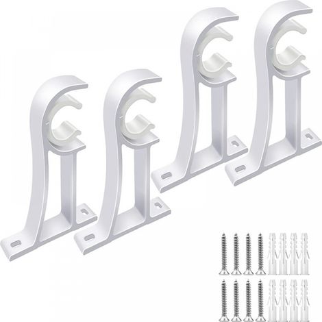 (White) 4 Pack Aluminum Alloy Curtain Rod Brackets 118cm Curtain Rod Holder Rustproof Curtain Rod Bracket with Screws and Expansion Tube for Living Room Office Desk (1/5)