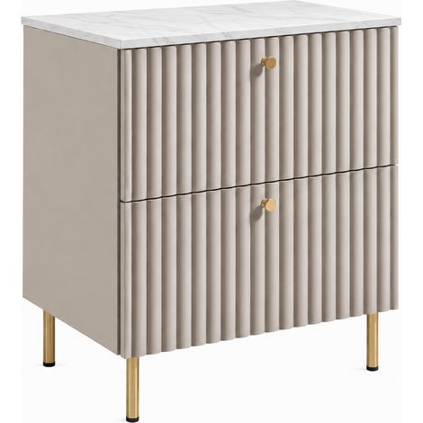 Mobile bagno Bello 60 cm su piedini, cashmere, piano marmo bianco, maniglie dorate (1/5)