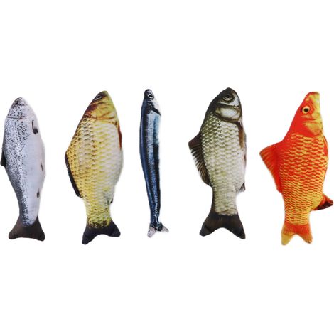 Jouet Chat Poisson - Lot de 5 - Peluche Réaliste avec Herbe à Chat - Saumon Carpe - Résistant aux Morsures pour Jeu et Détente (1/5)