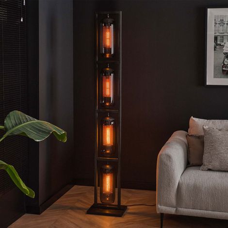 Lampadaire 34x23x190 cm en verre soufflé noir et maille de cuivre