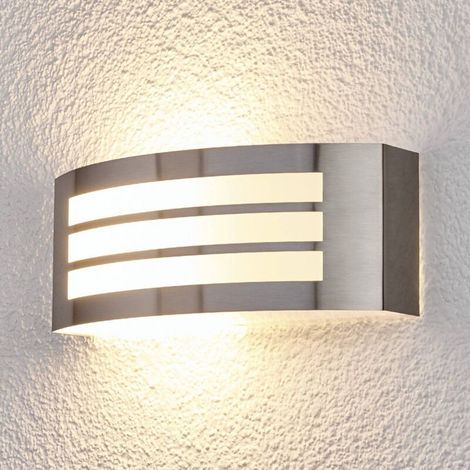 Applique extérieure inox argenté E27 – Diffuseur polycarbonate satiné – Design moderne – Idéale pour mur végétal, terrasse bois ou zone humide (1/5)