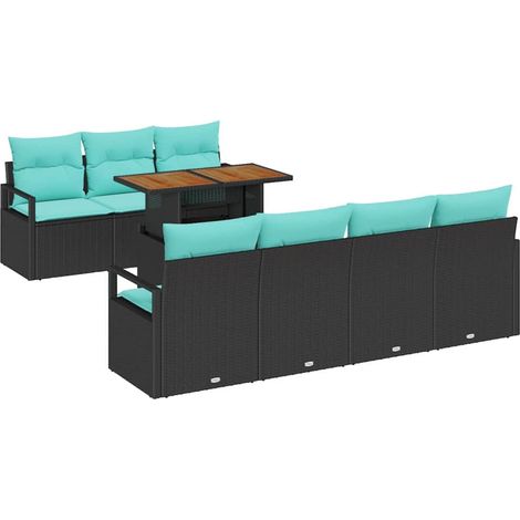 Maison Exclusive - Set Divano da Giardino con cuscino 8 pcs Nero e Verde acqua