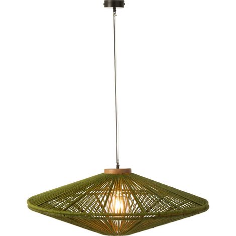 Suspension vert jute et métal esprit naturel pour salon élégant - Vert jute naturel et bois clair (1/3)