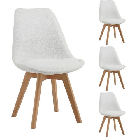 Lot de 4 chaises style scandinave en tissu bouclette blanc - SCANDI