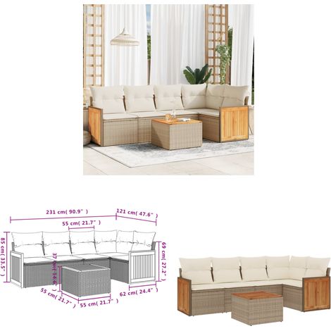 6-tlg. Garten-Sofagarnitur mit Kissen Beige Poly Rattan - Gartenmöbel - Esstisch - Lounge Set - Outdoor Möbel - Rattan Möbel - Home & Living (1/3)