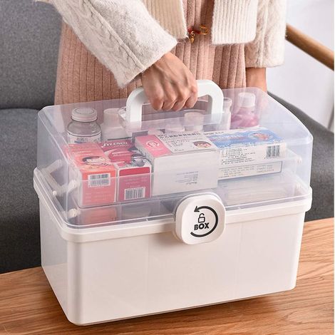 Boîte à pharmacie à 3 niveaux - Boîte de premiers secours - Portable et pliable - 34 x 19 x 22,5 cm (1/5)