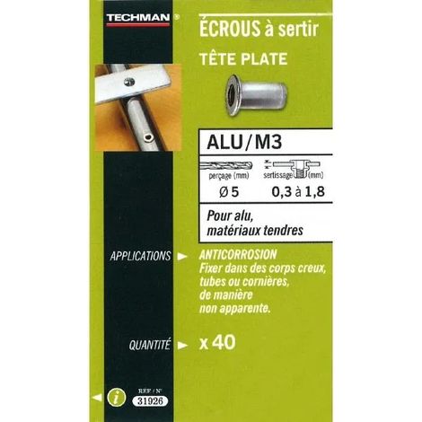 Dadi rivetto techman m3 alluminio 5 mm filettatura 2 mm spessore