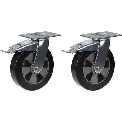 Swivel casters - Construction Equipment - 200mm - 900kg - Rubber - Integrated brake - Set of 2