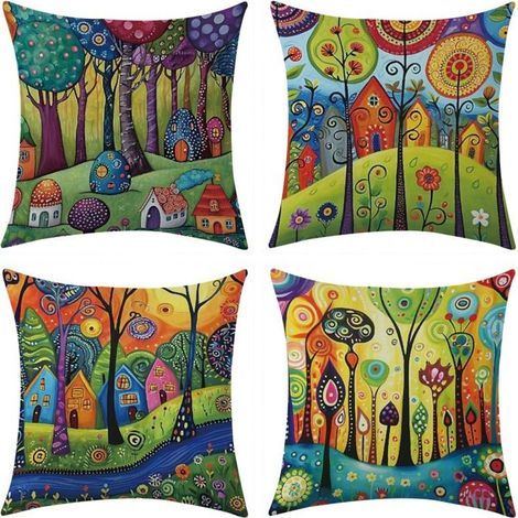 Set of 4 square linen cushion covers, 45x45 cm, for bed, car, home, or sofa - interior decor